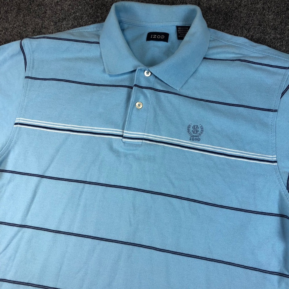 IZOD‎ Men's Blue Striped Polo Shirt Size Large Short Sleeve Cotton Casual